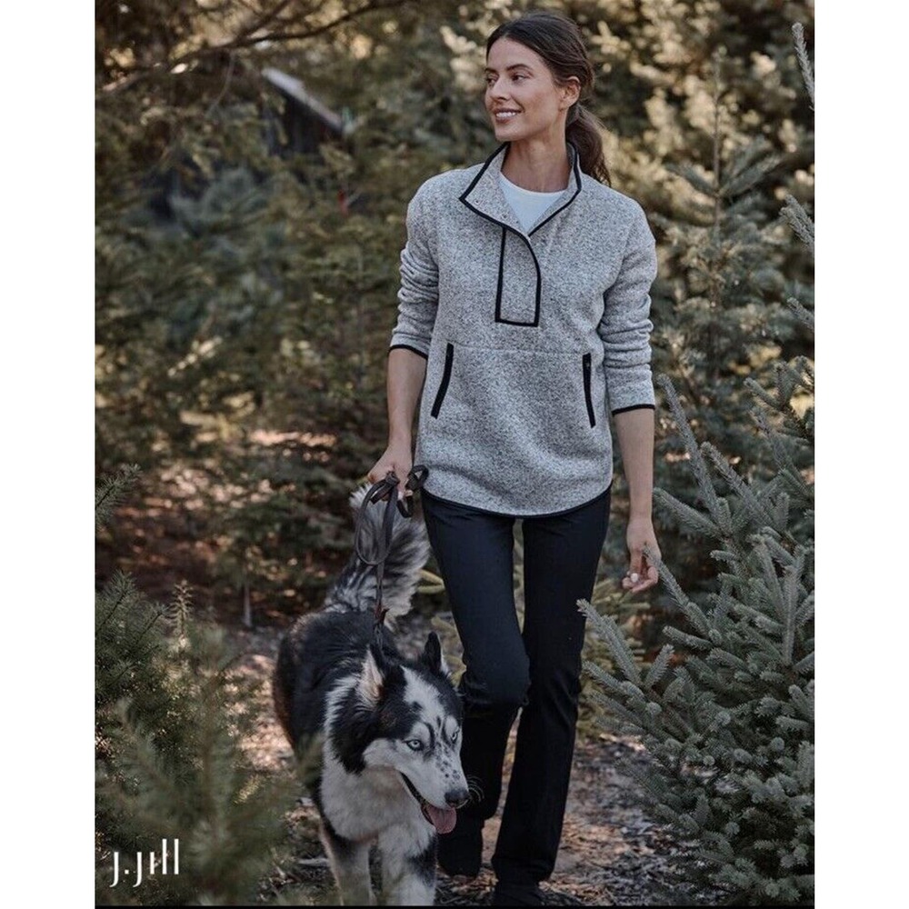 J Jill Fit Women Medium Gray Fleece Long Sleeve Pullover Active pocket Jacket
